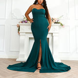 Plus Size Sexy Green Sleeveless Gown