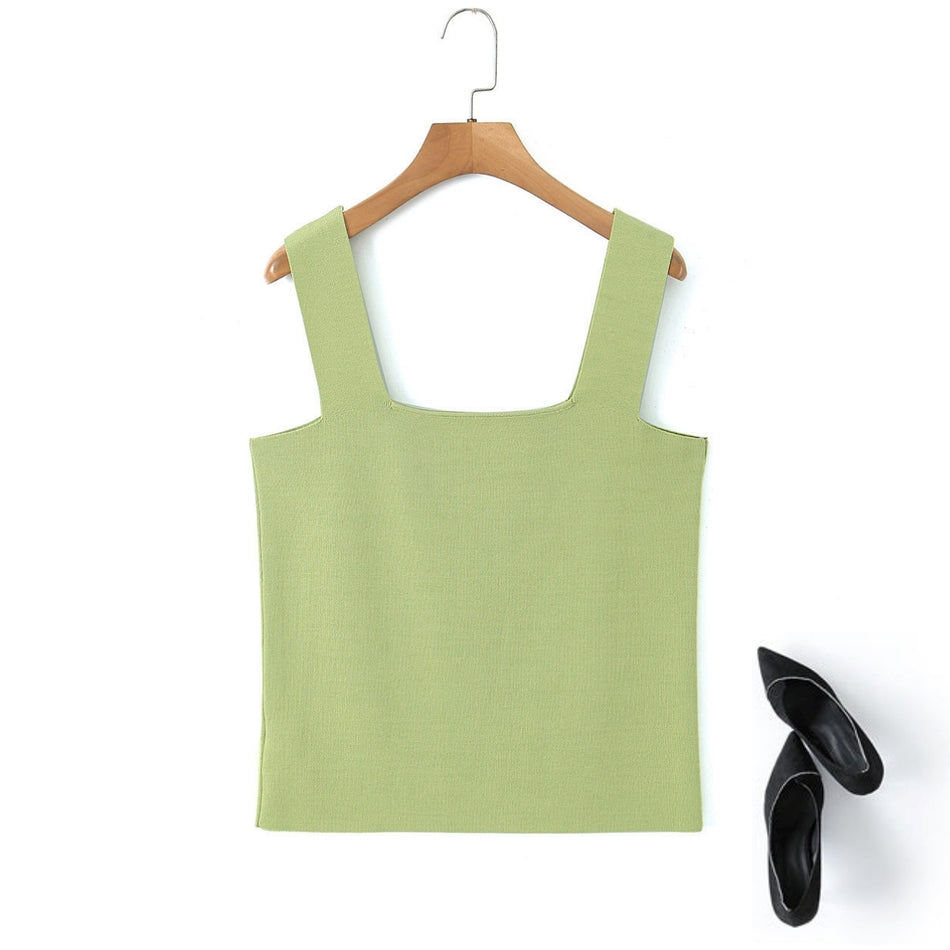 Plus Size Square Neck Crop Top - Green