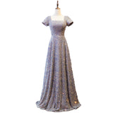 Plus Size Square Neck Silver Gown