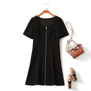 Plus Size Square Neck Puff Sleeve Zipper Dress