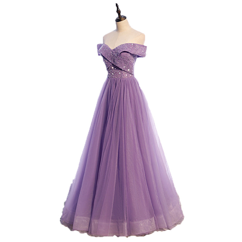 Off-the-shoulder Ruched Tulle A-line Dress Mulberry Plus Size