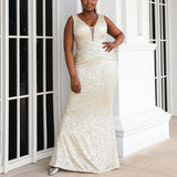 Plus Size V Neck Sequin Gown