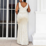 Plus Size V Neck Sequin Gown