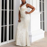 Plus Size V Neck Sequin Gown