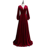 Plus Size Velvet Long Sleeve Evening Dress