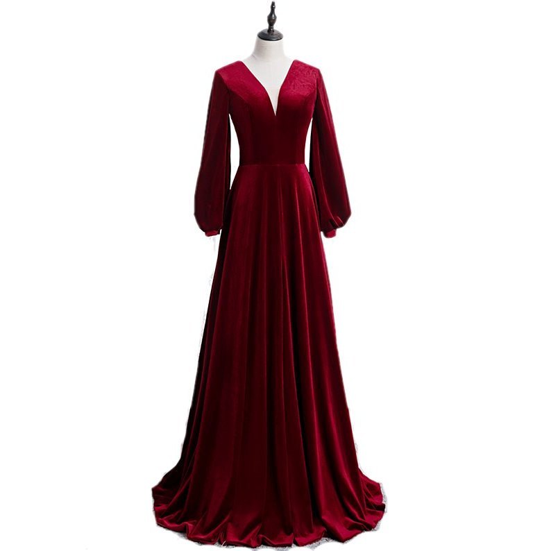 long sleeve red velvet dress plus size Plus Size Velvet Long Sleeve Evening Dress– Hello Curve