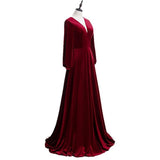 Plus Size Velvet Long Sleeve Evening Dress - Side View