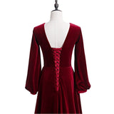 Plus Size Velvet Long Sleeve Evening Dress - Close Up Back