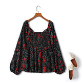 Plus Size Vintage Floral Long Sleeve Top