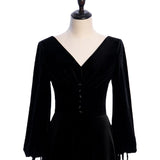 Plus Size Vintage Long Sleeve Evening Dress - Front Close Up