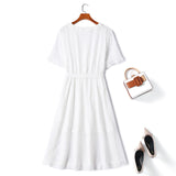 Plus Size White Embroidery Wrap Dress