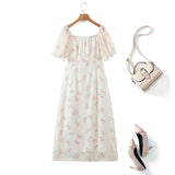 Plus Size White Floral Square Neck Dress