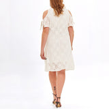 Plus Size White Lace Cold Shoulder Dress