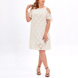 Plus Size White Lace Cold Shoulder Dress