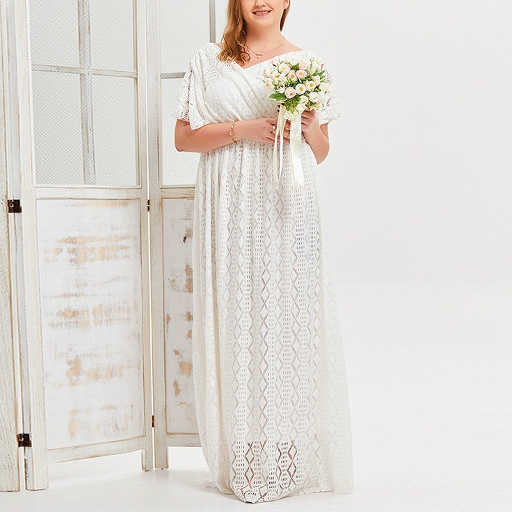 Plus Size White Lace Maxi Dress