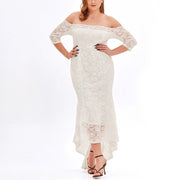 Plus Size White Lace Off Shoulder Midi Dress