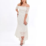 Plus Size White Lace Off Shoulder Midi Dress