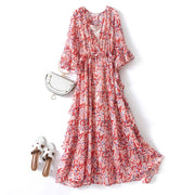 Plus Size Wrap Floral Chiffon Midi Dress