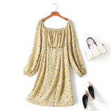 plus size yellow floral long sleeve dress