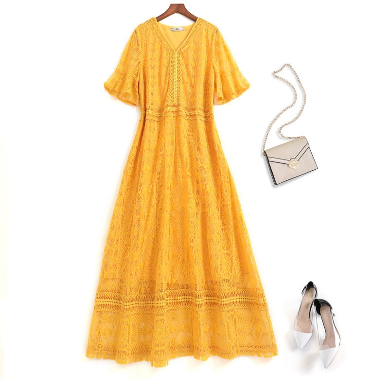Plus Size Yellow Lace Dress