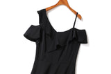 Ciara Plus Size Off Shoulder Flutter Sleeve Short Sleeve Dress (Black, Pink Checks)
