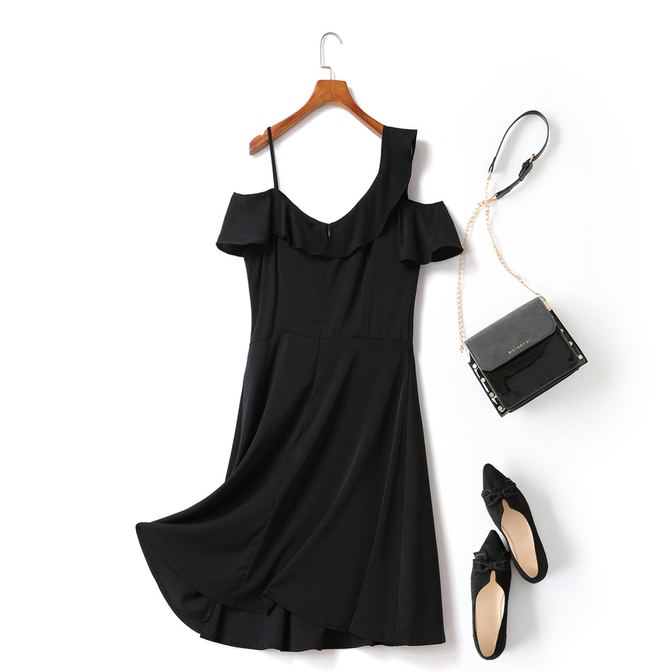 Ciara Plus Size Off Shoulder Flutter Sleeve Short Sleeve Dress (Black, Pink Checks)