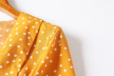 Isabella Plus Size Polka Dots V Neck Wrap Neckline Waist Tie Short Sleeve Dress (Yellow, Black, White)