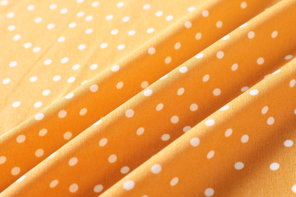 Isabella Plus Size Polka Dots V Neck Wrap Neckline Waist Tie Short Sleeve Dress (Yellow, Black, White)