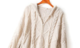 Maisie Plus Size Hoodie Zip Up Cable Knit Cardigan Knit Sweater Jacket (Cream, Pink)