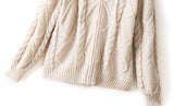 Maisie Plus Size Hoodie Zip Up Cable Knit Cardigan Knit Sweater Jacket (Cream, Pink)