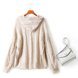Maisie Plus Size Hoodie Zip Up Cable Knit Cardigan Knit Sweater Jacket (Cream, Pink)