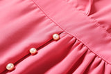 Nancy Plus Size V Neck Tuxedo Chiffon Swing Short Sleeve Dress (Pink, Black)
