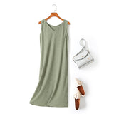Nina Plus Size V Neck Tank Sleeveless Midi Dress (Green, Black)