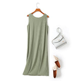 Nina Plus Size V Neck Tank Sleeveless Midi Dress (Green, Black)
