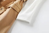 Mia Plus Size Trench Coat V Neck Wrap Buttons Long Sleeve Shirt Dress (Black, Khaki)