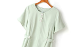 Kelly Plus Size Buttons Mermaid Pastel Colour Short Sleeve Dress (Green)