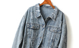 Karen Plus Size Ripped Denim Jacket (Blue)